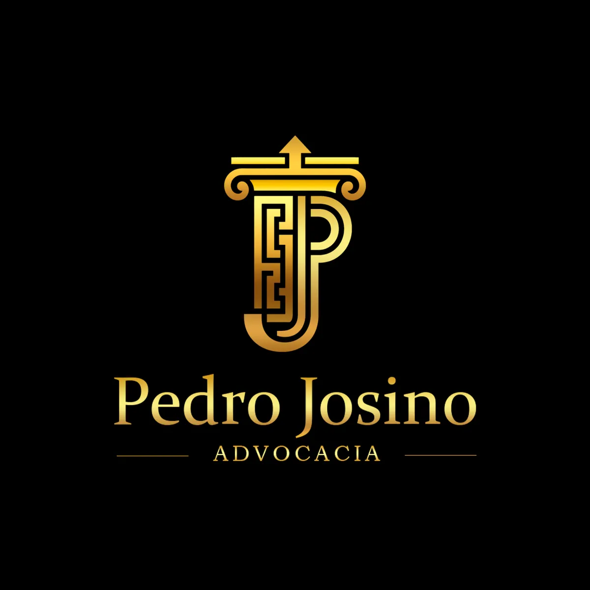 Logo Pedro Josino em dourado sobre preto