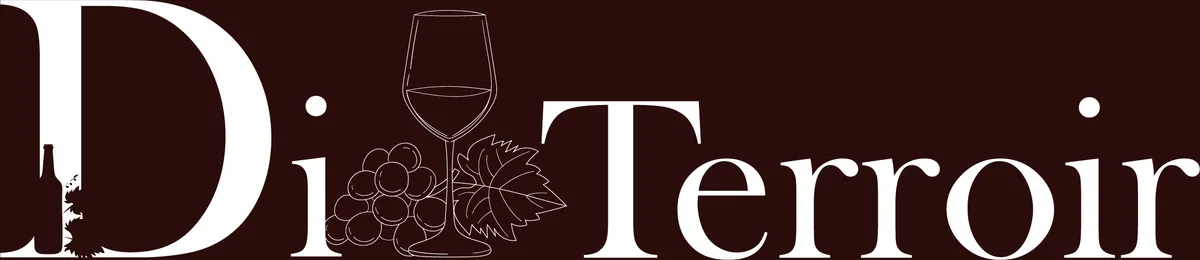Logo Di Terroir em branco sobre bordô