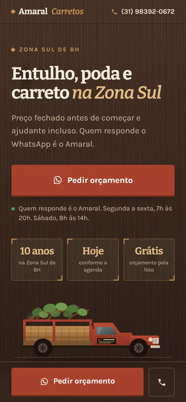 Site da Amaral Carretos no celular