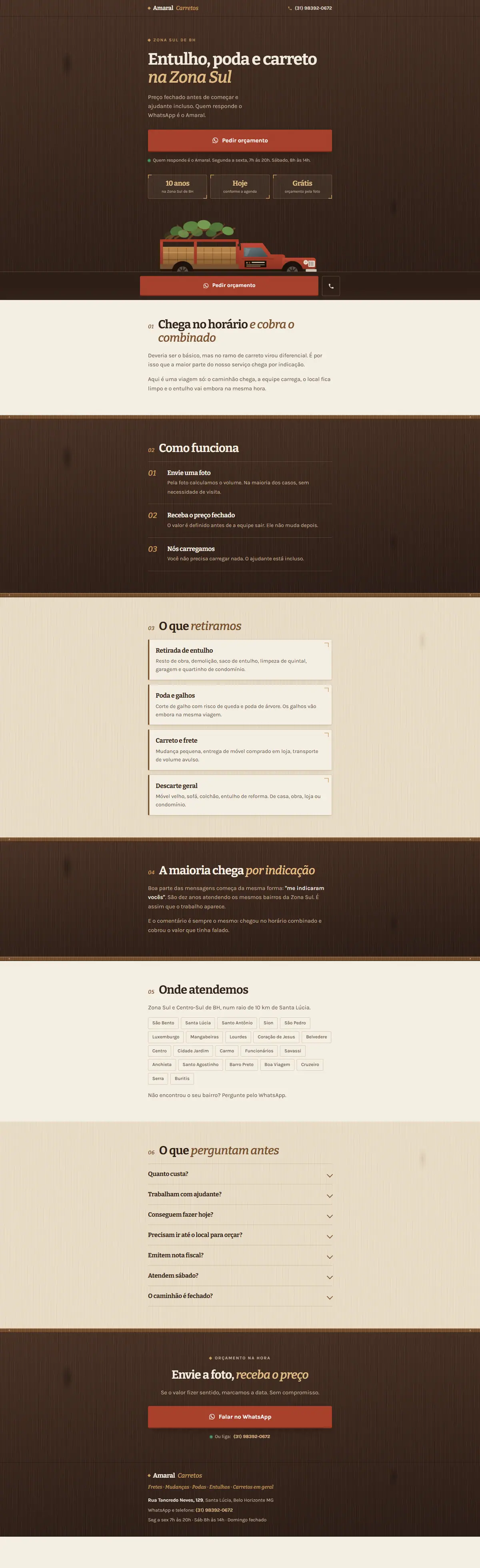 Página inicial do site da Amaral Carretos, inteira, no computador