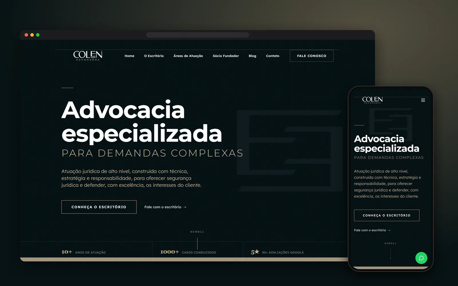 Site da Colen Advogados no computador e no celular