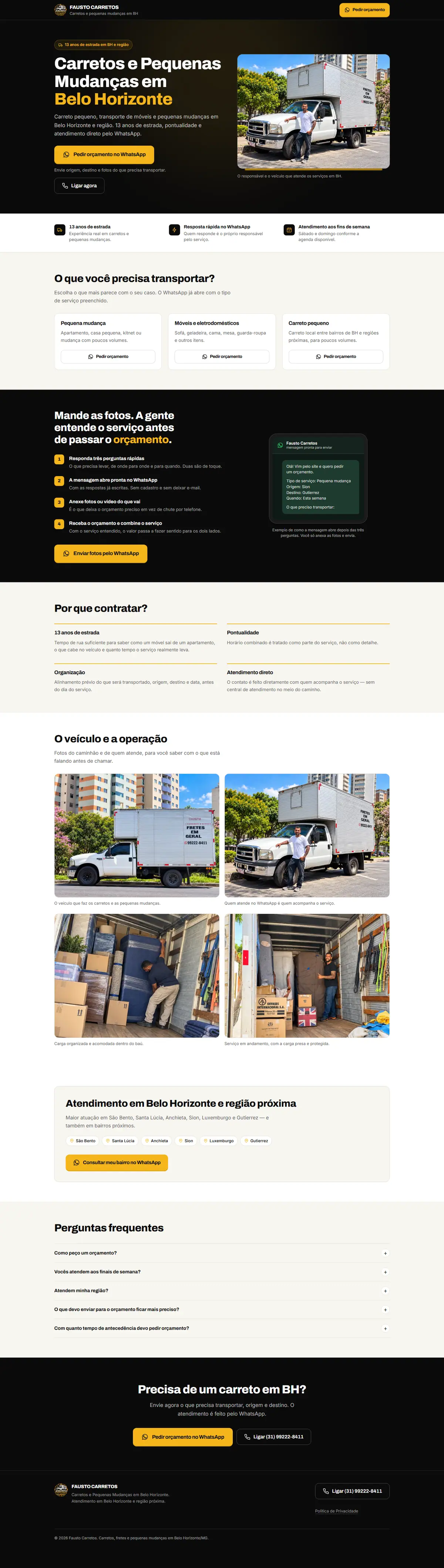 Página inicial do site da Fausto Carretos, inteira, no computador