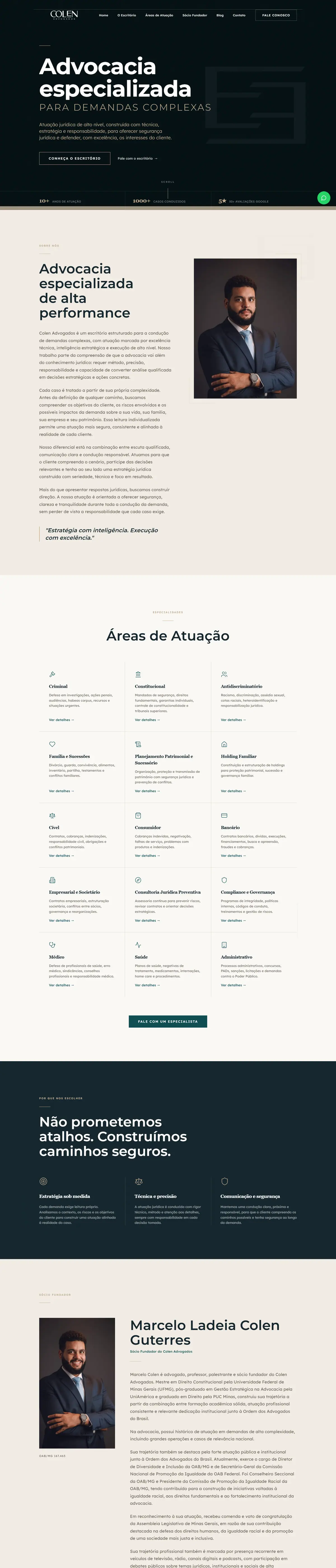 Página inicial do site da Colen Advogados, inteira, no computador