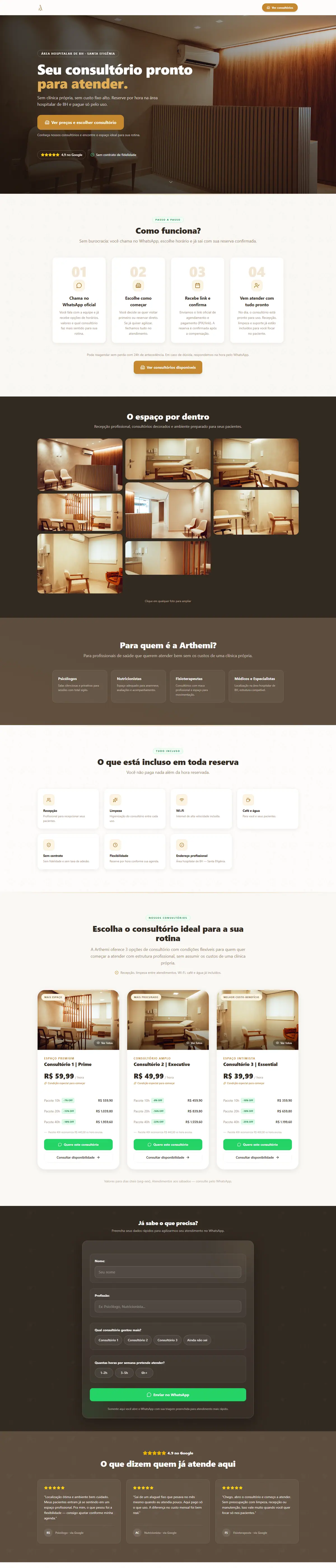 Página inicial do site da Arthemi, inteira, no computador